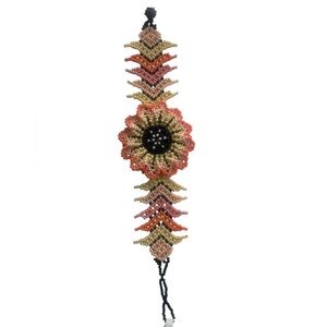 Mexican Huichol Beaded Bracelet, Czech Glass Beads, Flower